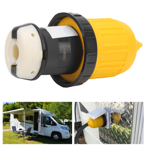 30Amp RV Cord Locking Plug with Cover Ring, 7.5in, Durable Plastic