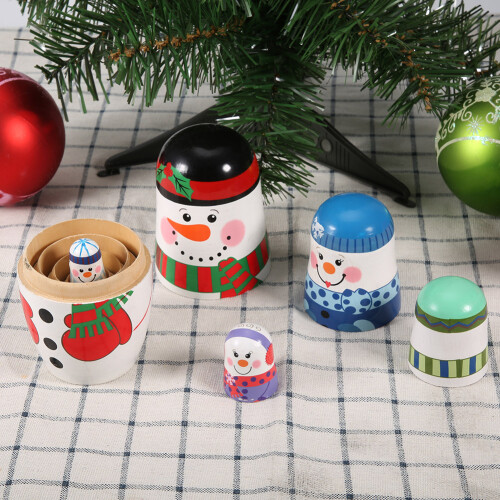 Large Snowman Nesting Dolls Set: 5pcs Handpainted Christmas Decor