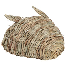 Kleintier-Gras-Haus - Kopf-Form aus Strohgeflecht - Gemütliches Nest für Kaninchen & Hamster