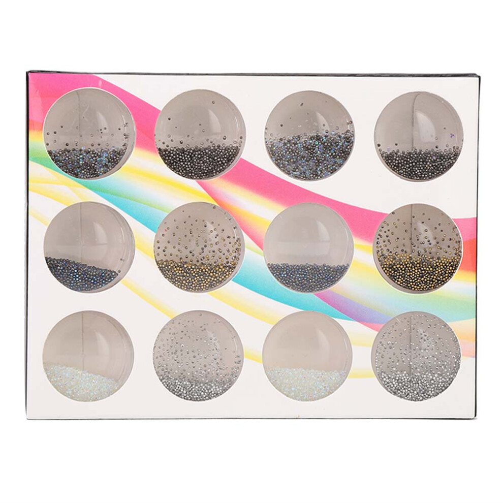 12-Grid Colorful Plastic Beads for Nail Art & Decoration