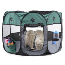 Portable Pet Playpen Tent Cage for Cats & Dogs, Green/Grey, Foldable