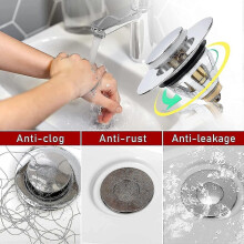 Bouchon de lavabo universel, à pression avec crépine, en acier inoxydable.