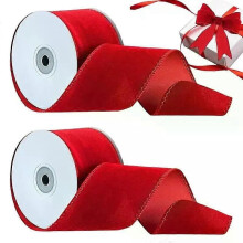 2 rouleaux de ruban rouge en velours armé, ruban double face pour Noël, fournitures de loisirs créatifs,