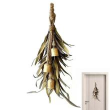 Couronne de Noël d'hiver de 45 cm avec cloches et feuilles vertes artificielles, décorations de porte