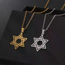 Collier pendentif étoile hexagonale creuse Vassago (Or) David Star pour homme et femme, en acier inoxydable,