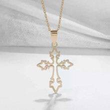 (AL18925-Or) Collier pendentif croix élégant et simple en acier inoxydable, bijou cadeau idéal pour