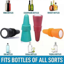 Ensemble de bouchons en silicone pour bouteilles de vin et autres boissons, étanches, réutilisables.