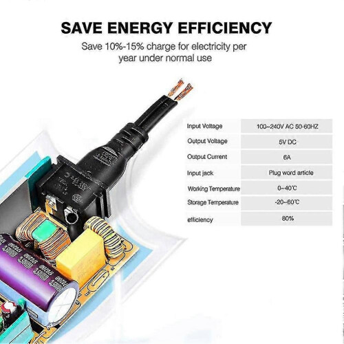 Convertisseur/transformateur d'alimentation avec prise jack (5 V, 6 A) US