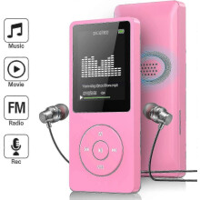 Lecteur MP3 avec radio FM et enregistreur vocal, lecteur MP3 ultra-fin - 8 Go, écouteurs inclus (rose)