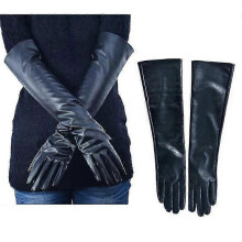 Gants longs en cuir pour femme (45 cm), doigts complets, gants d'opéra d'hiver montants jusqu'aux coudes.