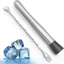 (C) Pilon à cocktail et cuillère à mélanger de 20 cm (8 pouces) en acier inoxydable, ensemble d'accessoires