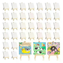 AB42 - Mini toiles avec chevalet - Kit de peinture sur toile 4 x 4 pouces avec mini chevalet