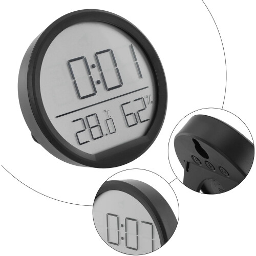 Electronic Alarm Clock Time Humidity And Temperature Display Black 2