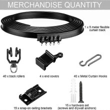 Kit de tringle Ă rideaux flexible noire de 5 m, droite et pliable, pour chambre ou dortoir.