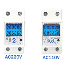 Compteur d'énergie numérique LCD sur rail DIN (blanc) 110 V/220 V, remise à zéro, monophasé, avec affichage