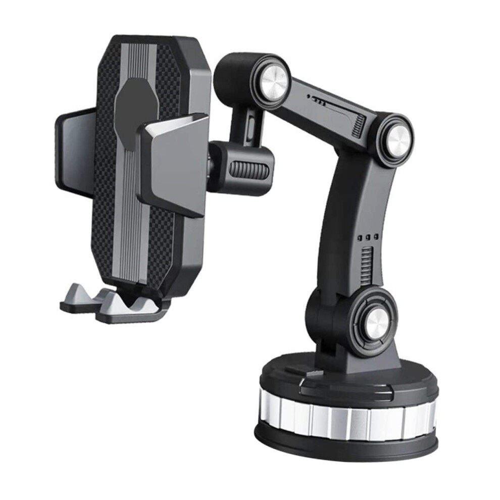 Adjustable Car Phone Stand With Suction Cup Rotatable Holder For Windshield And Center Console, Supports Charging, Black 9067246978020
