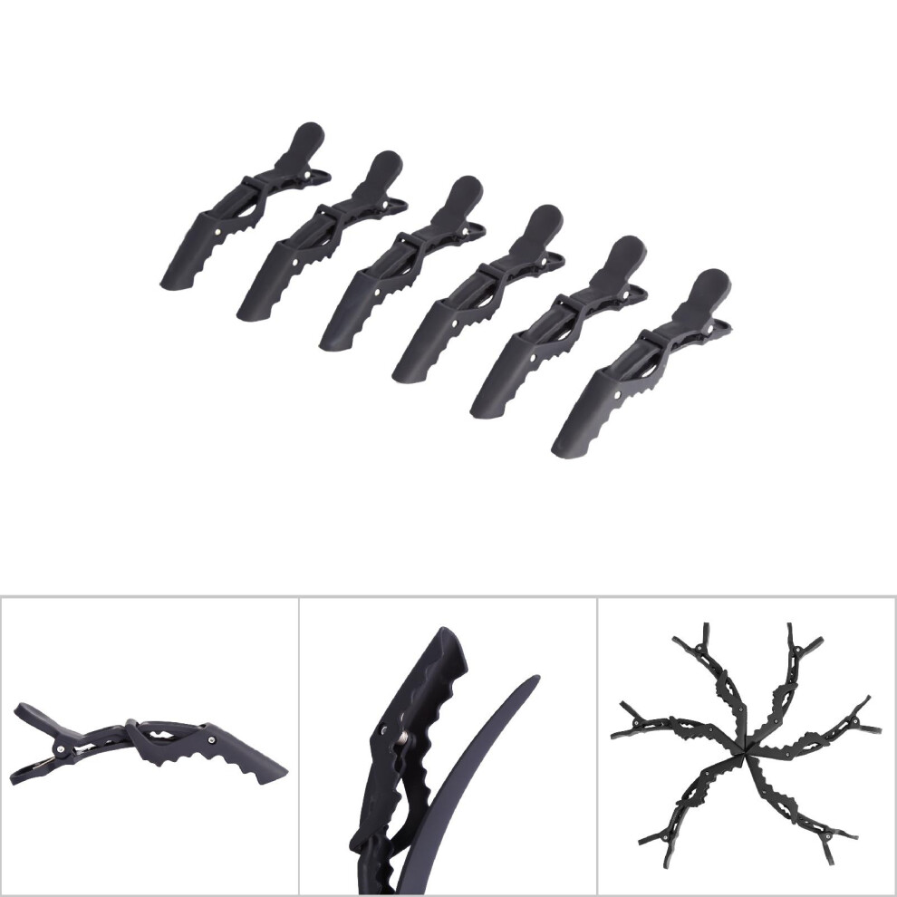 Unisex Black Salon-Grade 6Pcs Alligator Hair Clips Hair Grip Clamps For Styling