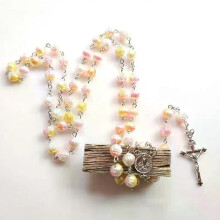 Colliers chapelet avec pendentif crucifix catholique et rose, longs colliers religieux, bijoux de prière,