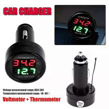 Adaptateur allume-cigare 12V/24V avec voltmètre et thermomètre numériques, moniteur de batterie et thermomètre
