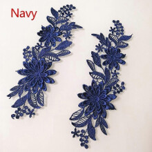 (Noir) 1 paire d'appliqués brodés en dentelle 3D à motif floral pour tissus, loisirs créatifs et couture.