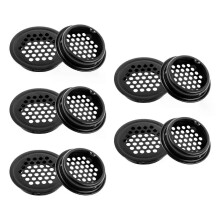 Lot de 10 grilles d'aération rondes en acier inoxydable noir pour armoire ou placard, 35 mm