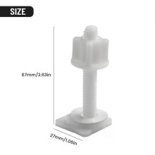 Kit de réparation de charnières de siège de toilette en plastique : boulons, vis de fixation et rondelles.
