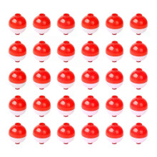 Lot de 30 flotteurs de pêche de 3,2 cm (125 pouces) à clipser, rouges et blancs, bouées rondes à bouton-poussoir,