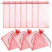 Lot de 10 sachets cadeaux transparents en organza pour bouteilles (rouge)