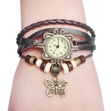 Analog Watch &amp; Bracelet Combo with Coffee Strap &amp; Butterfly Charm