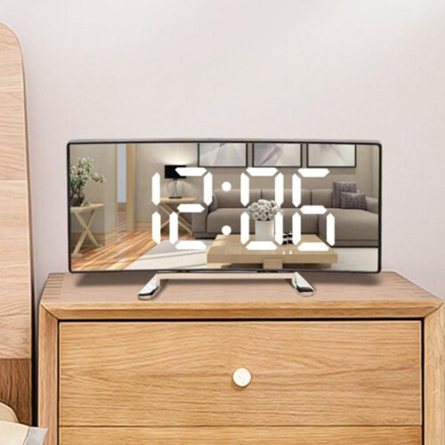 Bedside Mirror Clock With Luminous Display And Adjustable Brightness For Mood Lighting White Finish 1