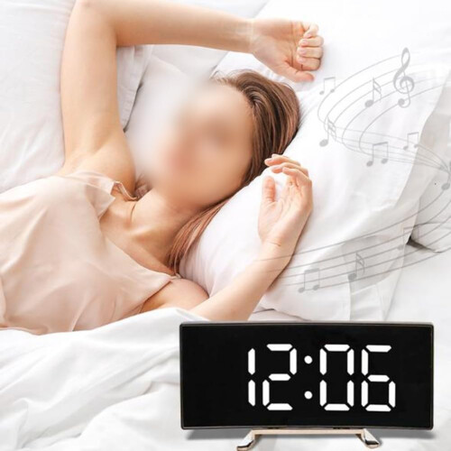 Bedside Mirror Clock With Luminous Display And Adjustable Brightness For Mood Lighting White Finish 2