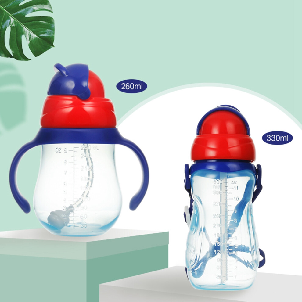 Baby Cartoon Feeding Bottle With Straw 330Ml Leak-Proof Blue