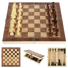 Jeu d'échecs en bois 3 en 1 : dames, backgammon, pièces d'échecs en bois, échiquier pliable, jeu de