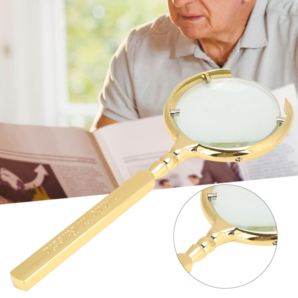 Golden Handheld Magnifier 8X For Reading Jewelry Repair 190X73mm