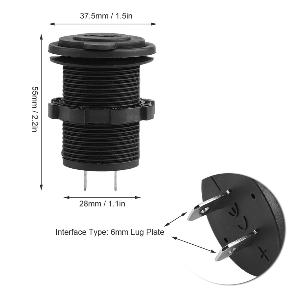 5V 2.1A Dual Usb Car Cigarette Lighter Socket Waterproof Black 6951363294527