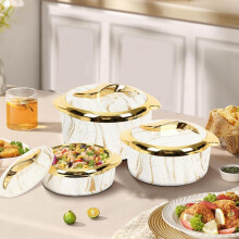 (1.5L & 2L & 2.5L, Black) Marble Pattern Food Warmer Set, 3 Counts/set Modern Stainless Steel Insulated Casserole Dish Set with Lid, Serving