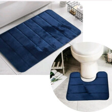 (8918 Blue Striped) 2PCS Memory Foam Bath Mat Set with Geometric & Stripe Pattern - Soft & Absorbent Bathroom Rugs for Home & Bathroom