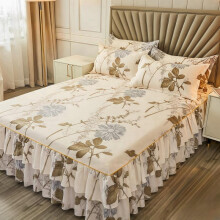 (Multicolor2, 78.74"*86.61"/200cm*220cm) Floral Print Ruffled Edge Bed Skirt Set, 3 Counts/set Including 1 Bed Skirt & 2 Pillowcases without Filler,