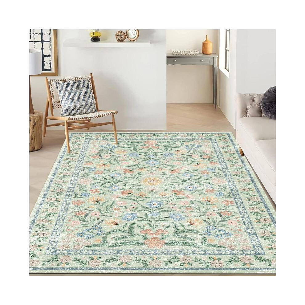(Green, 60*180Cm/23.62*70.87Inch) Boho Style Floral Pattern Rug, Non-Slip Soft Floor Mat, Rectangle Home Decorative Carpet For Living Room Bedroom 5033790633542