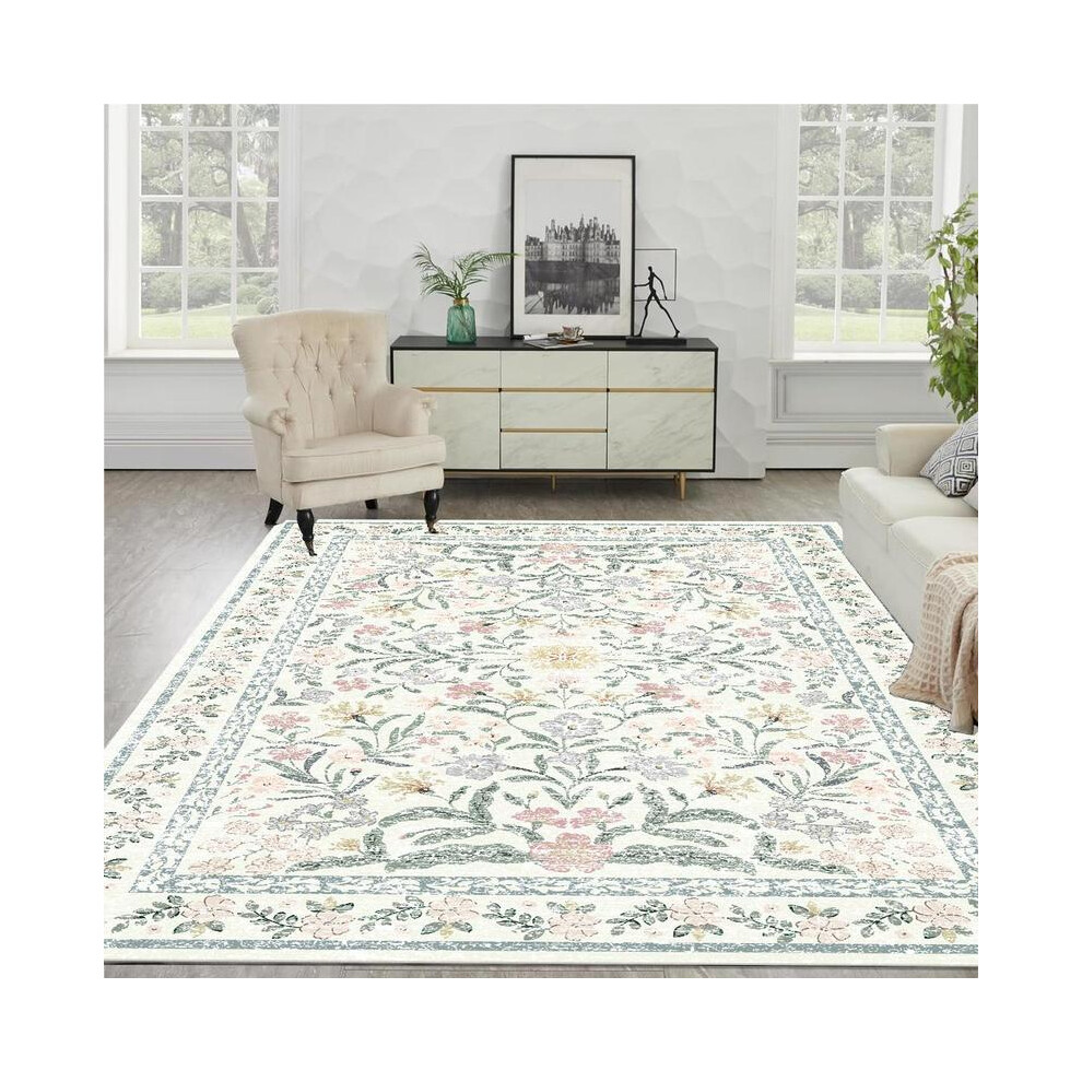 (Beige, 60*180Cm/23.62*70.87Inch) Boho Style Floral Pattern Rug, Non-Slip Soft Floor Mat, Rectangle Home Decorative Carpet For Living Room Bedroom 5033790633511