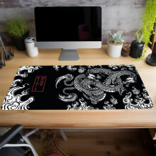 (Black And White, 30*60cm) Dragon Pattern Mouse Mat, 1 Count Non Slip Keyboard Mat, Gamer Office Mat, Stitched Edge Rubber Mouse Pad, Gaming