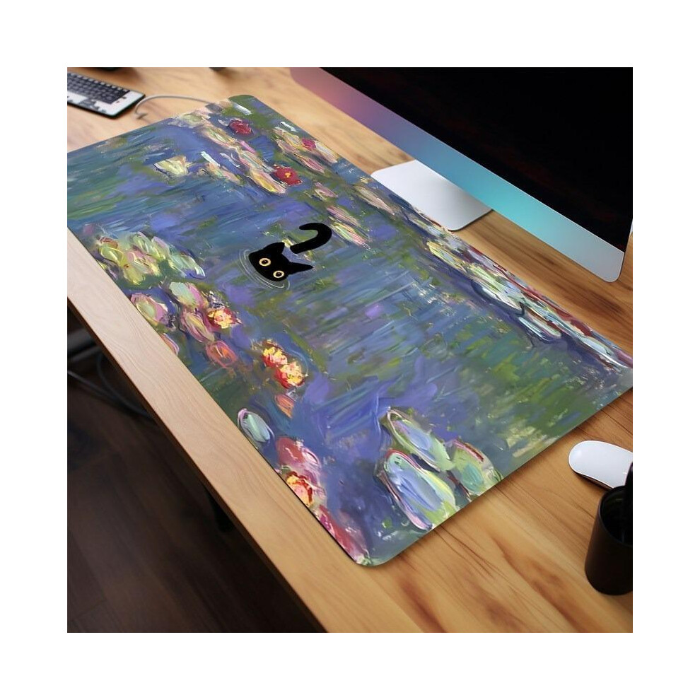 (Multicolor, 23.6*11.8Inches(60X30cm)) Cute Cat Print Mouse Pad, 1 Count Non-Slip Rubber Base & Stitched Edge Desk Pad, Gaming Large Mouse Pad, Black 5033790646498