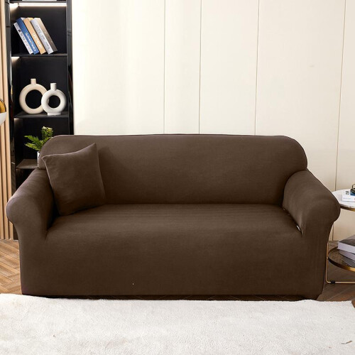 (Coffee Brown, 3-Seater) Solid Color Sofa Cover with Pillowcase, 1 Count Modern Simple Sofa Slipcover with 1 Count Pillowcase without Core,