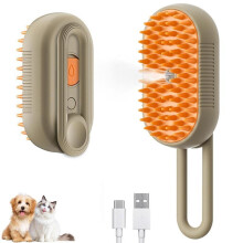 (Khaki, one-size) Pet Steam Brush,Cat Dog Hair Remover, Adjustable Pet Hair Remover,Pet Steamy Mist,Steam Pet Brush for Pet Hair