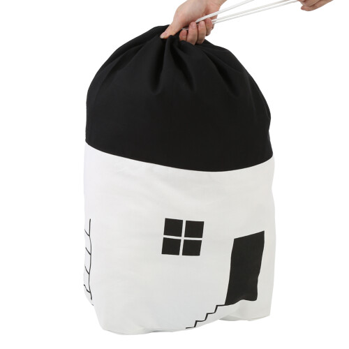 White Toy Storage Bag with Drawstring House Appearance Large Size