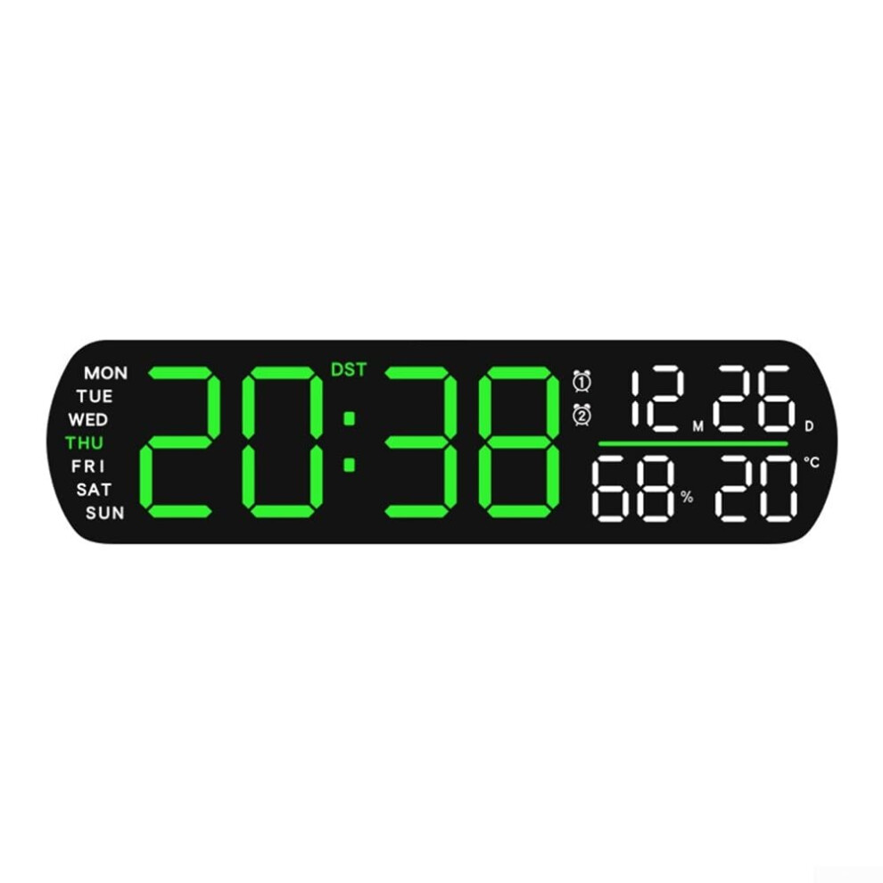 Multifunctional LED Digital Alarm Clock Time And Weather Display Two Alarms Adjustable Brightness greenA