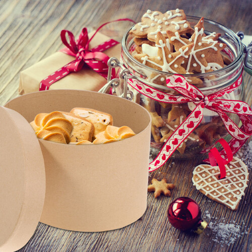 Khaki Kraft Paper Cookie Box Oval Shape with Lid for Home Storage 2