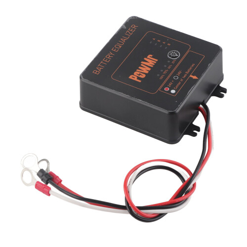 Black 12V Solar Battery Equalizer with Reverse Protection, Compact 70x70mm