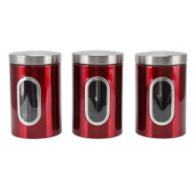 Förvaringsbehållare med transparent fönster, köksbehållare i rostfritt stål för bred användning och återanvändbara behållare (3-pack)