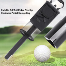 Portable Golf Ball Retriever with Nylon Bag and Handle - Black